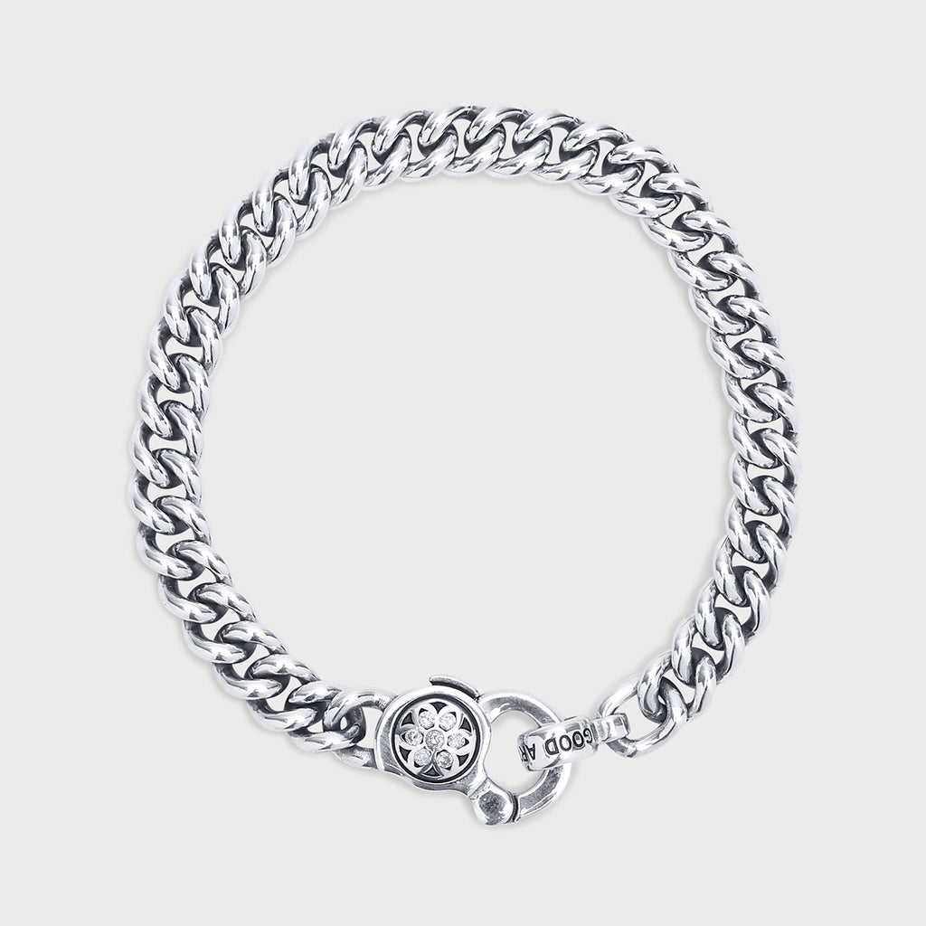 Diamond Curb Chain Bangle Bracelet White Gold / 15 cm